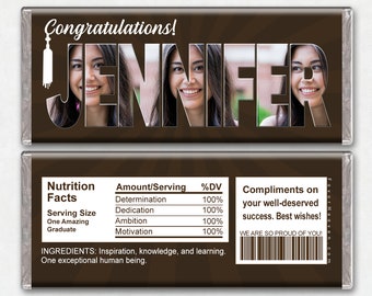 Custom Personalized Photos Digital Download Printable GRADUATE Chocolate Candy Bar Wrapper Party Gift Favor Graduation Decor Congratulation