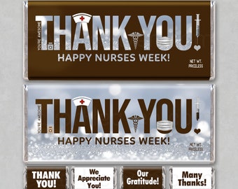 NURSE THANK YOU Digital Download Printable Appreciation Chocolate Candy Bar Wrappers Favor Unique Gift Card Happy Nurses Week! Free Minis