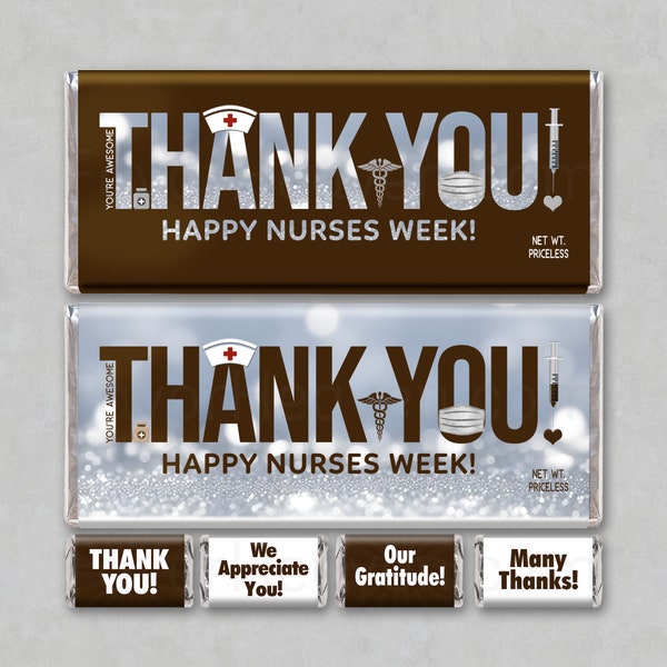 NURSE THANK YOU Digital Download Printable Appreciation Chocolate Candy Bar Wrappers Favor Unique Gift Card Happy Nurses Week! Free Minis
