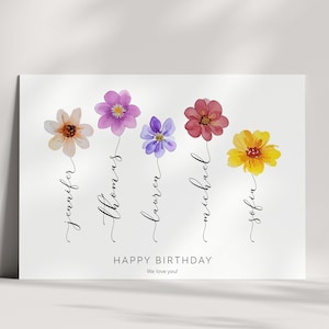 Custom Birthday Card | Personalized Card for Mothers | Children's Names | Flowers | Personalized Gift for Mom | Birthday Present Grandma
