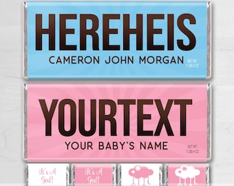 BABY ANNOUNCEMENT | Custom Birth Announcement Candy Bar Wrappers | Personalized |Hereheis | Digital | FREE Minis | Here She Is | Boy or Girl