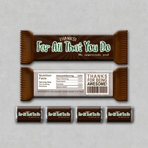 EMPLOYEE APPRECIATION Thank You For All That You Do Instant Download Printable Chocolate Candy Bar Wrappers Favor Unique Gift Set FREE Minis