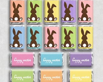 Download instantâneo de embalagens para miniaturas de barras de chocolate com o tema "FELIZ PÁSCOA", coelhinho da Páscoa e Domingo da Ressurreição, perfeitas para lembrancinhas de festa.