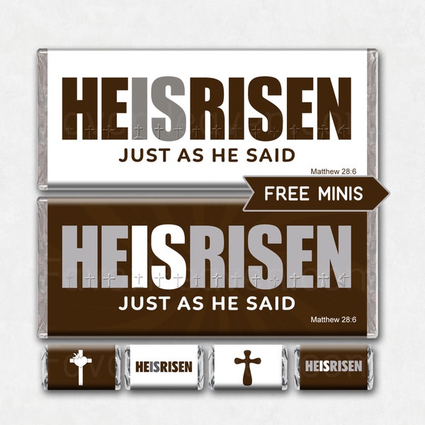 Instant Download Printable Easter Chocolate Candy Bar Wrappers Christian Favor HE IS RISEN Just As He Said Matthew Peter Resurrection Sunday
