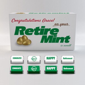 CONGRATS RETIREMENT is SWEET | Printable Digital Download Personalized 3.5 oz Chocolate Mints box Wrappers | Gift Party Favors Free Minis