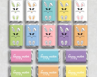 Download instantâneo de embalagens para miniaturas de barras de chocolate com o tema "FELIZ PÁSCOA", coelhinho da Páscoa e Domingo da Ressurreição, perfeitas para lembrancinhas de festa.