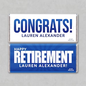 HAPPY RETIREMENT or CONGRATS! | Personalized Custom Printed Chocolate Candy Bar Wrappers | Labels | Photo Glossy | Party Favor | Unique Gift