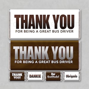 BUS DRIVER THANK You Instant Download Printable Chocolate Candy Bar Wrappers Favor Unique Gift Idea Card Envelop Schoolbus School Bus City
