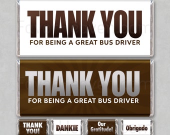 Chauffeur de bus merci téléchargement immédiat emballages de barre chocolatée imprimable faveur idée cadeau unique carte enveloppe autobus scolaire autobus ville