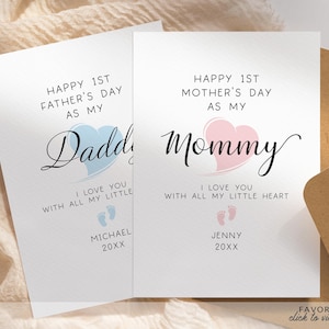 Tarjeta personalizada para el Día de la Madre / Tarjeta personalizada para el Día de la Madre / Corazones / Pies de bebé pequeños / Regalo personalizado para mamá / Nombre del bebé / Día del Padre