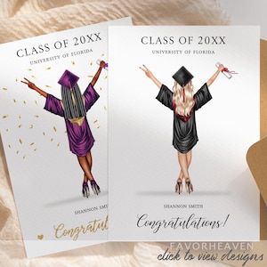 PRINTED Graduation 2025 Custom Portrait Card | Personalized Graduation Card| Congrats | Congratulations | Class of 2025 Card Fashion Hair