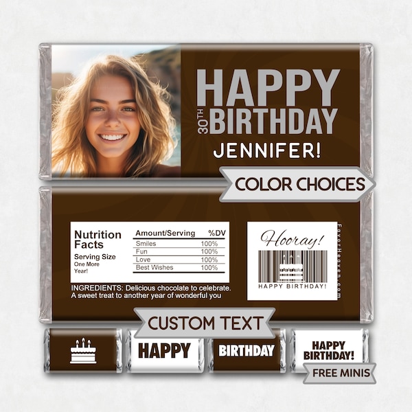 CUSTOM PERSONALIZED DIGITAL Printable Candy Bar Wrappers Your Text Your Photo Picture Gift Happy Birthday Party Favors Corporate Swag