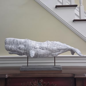 Whimsical Whale Sculpture: Hand-Finished Wood-Look Nautical Decor
