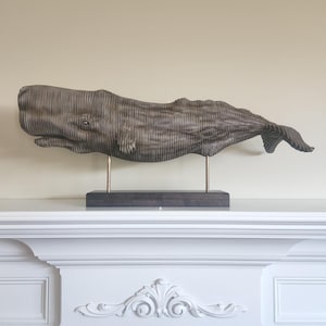 Whimsical Whale Sculpture: One-of-a-Kind Nautical Accent for Your Seaside Home. Unique Handcrafted Whale Figure for your Beachy Home.