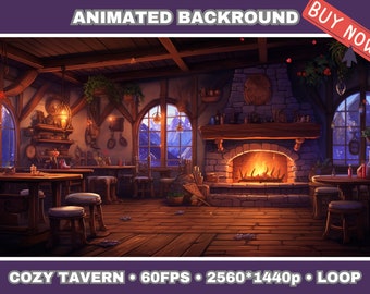 Vtuber Animated Background for Streaming | Cozy Lofi Anime Tavern Scene | Warm Twitch Fantasy Stream Overlay | Streaming Room Backdrop Decor