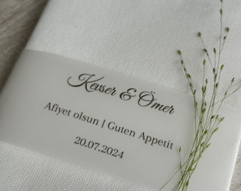 Banderole für Servietten: Hochzeiten|Verlobung|Geburtstag|Söz|Taufe |Hochzeitsdeko, personalisierte Servietten, Tischdeko, Serviettenbanner