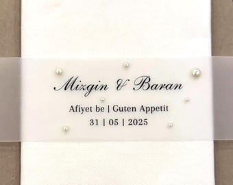 Banderole with pearls for napkins: Weddings|Engagement|Celebration|Baptism|Wedding decoration, personalized napkins, table decoration, napkin banner