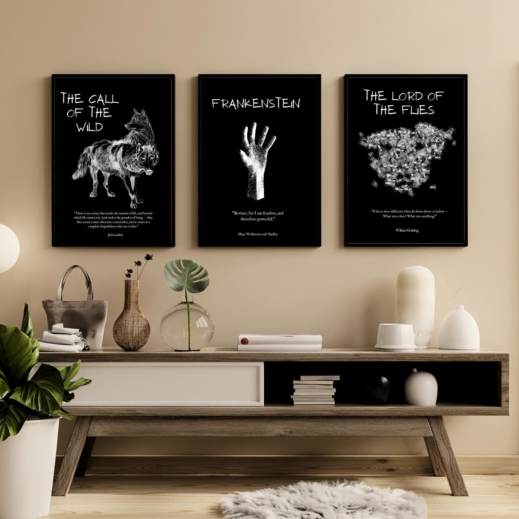 Six Literature Posters - Digital Download or Print - Classic Gothic Literature - Sophisticated Decor - Stephen King, Frankenstein Posters