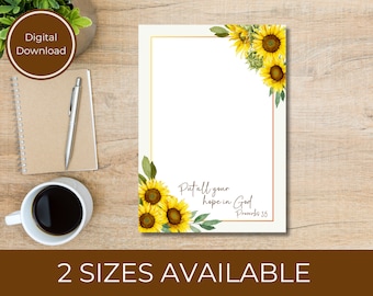 Christian stationery, Christian letter paper, Christian notepad paper, printable stationery, digital stationery, sunflower stationery
