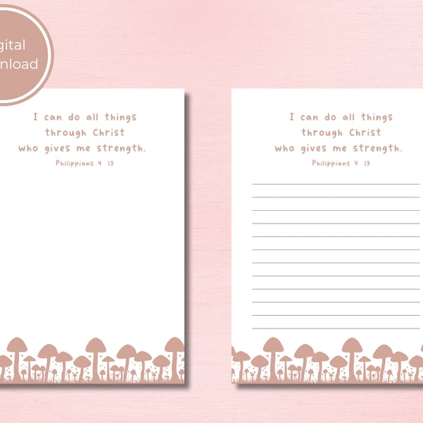 Christian stationery, cute stationery, mushroom stationery, aesthetic stationery, printable stationery, digital stationery, verse stationery