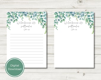 Christian stationery, eucalyptus stationery, green stationery, printable stationery, aesthetic stationery, cute stationery, digital notes