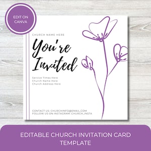 Plantilla de tarjeta de invitación para iglesia / Tarjeta de invitación para iglesia imprimible / Tarjeta de iglesia digital / Tarjeta cristiana / Tarjeta de invitación / Plantilla de tarjeta