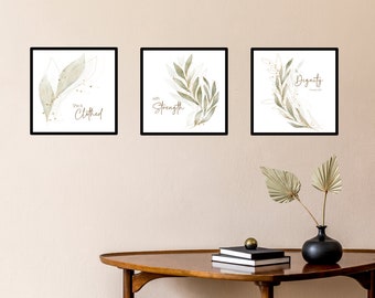 Christian wall art | bible verse wall art | aesthetic Christian wall art | 3-piece wall art | leaf wall art | scripture wall art | printable