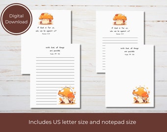 Christian stationery, mushroom stationery, digital stationery, printable stationery, aesthetic stationery, cute printable stationery