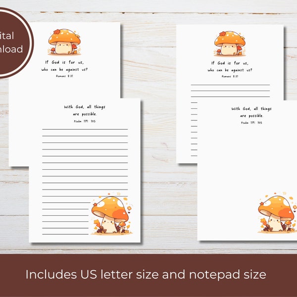 Christian stationery, mushroom stationery, digital stationery, printable stationery, aesthetic stationery, cute printable stationery