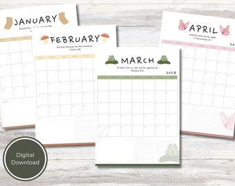2024 Bible verse calendar, 2024 Christian calendar, calendar, notes, to-do list, 2024 scripture calendar, 2024 Christian bible calendar