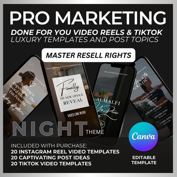 Ultimate MRR Faceless Instagram Reels and TikTok Videos & Luxury MRR, PLR Editable Canva Templates Marketing Branding Kit Coaching Templates