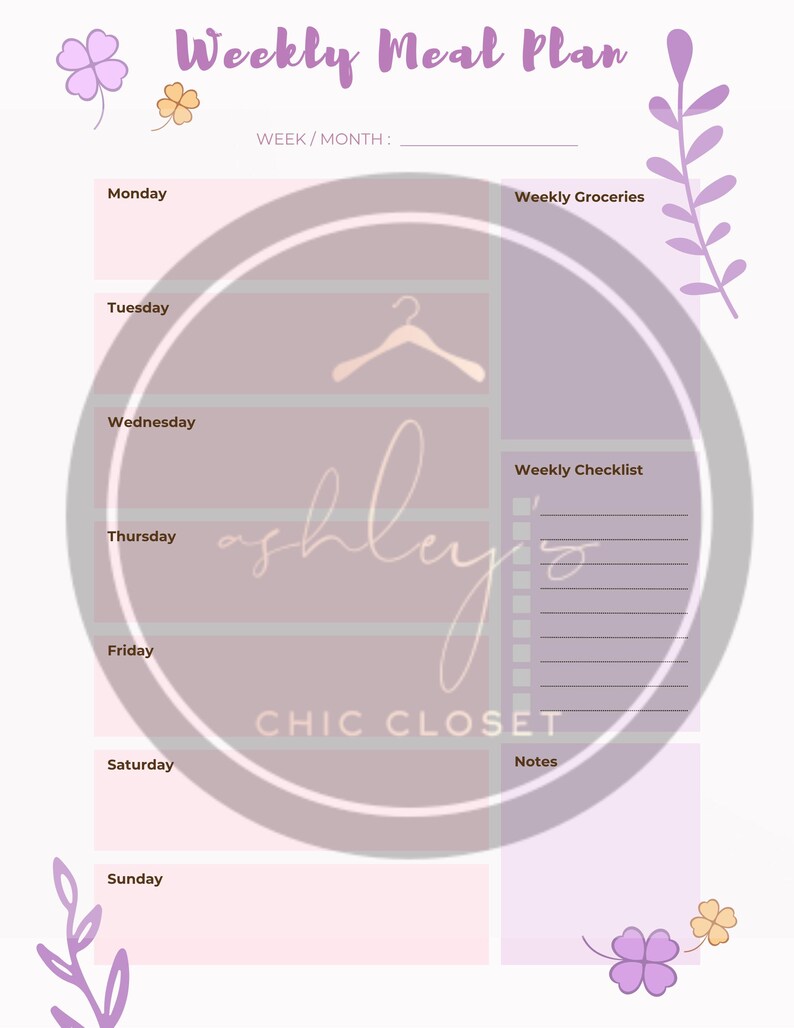 Floral Weekly Meal Planner - Etsy