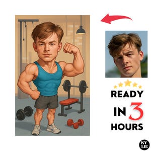 Personal Trainer Gift - Custom Portrait as Cartoon Character / gift for trainer / trainer thank you / fitness coach / gym trainer gift