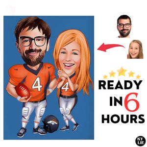 Disegno personalizzato di una coppia di giocatori di football americano, disegno di una coppia di giocatori di football americano, disegno di una coppia di giocatori di football americano, regalo sportivo, regalo per la famiglia