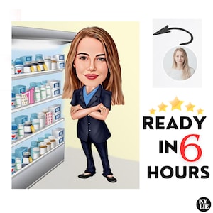 Pharmacist Gift - Custom Portrait from Photo as Cartoon Character / Pharmacy student graduation gifts /pharmacist gifts /pharmacy grad gift
