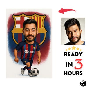 Personalisiertes Fußballspieler-Karikatur-Porträt, kundenspezifische Fußballspieler-Karikatur-Zeichnung vom Foto, lustiges Fußballspieler-Karikatur-Geschenk für Ihn