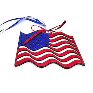 Wooden American Flag Ornament United States Ornament USA Military Veterans Days Gift Patriotic Décor Red White & Blue 4th of July Memento