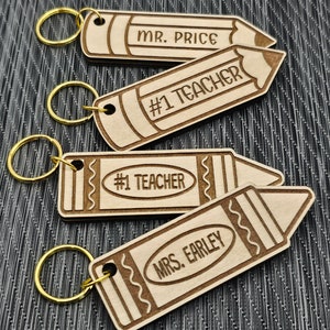 Personalized Crayon Keychain, Pencil Keychain, Custom Engraved Wooden Gift, End of Year Teacher Gift Classroom Teacher Appreciation Keepsake