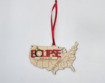 2024 Solar Eclipse Ornament, Total Solar Eclipse Souvenir, Great North American Eclipse, Path of Totality, April 8th 2024 Gift Keepsake