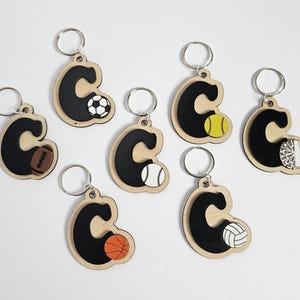 Chaveiros esportivos, chaveiros personalizados com letras de time, presente para bolsa esportiva, softbol, beisebol, futebol, basquete, torcida, futebol, vôlei, tênis