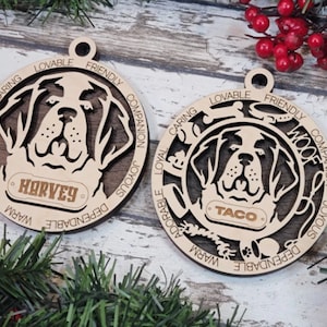 St Bernard Personalized Dog Ornament, Wooden Custom Pet Decoration New Pet Gift For Doggie Mom Dog Dad Puppy St Bernard Decor Ornaments