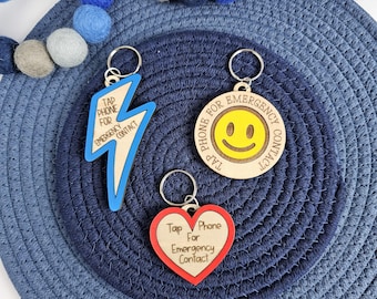 NFC Tag Emergency Contact Bag Tag, Personalozed NFC Keychain, Wooden Kids Backpack Tag, Custom Nonverbal or Medical Tag Contact Info