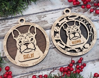 French Bulldog Personalized Dog Ornament, Wooden Custom Pet Decoration New Pet Gift For Doggie Mom Dog Dad Puppy Decor, Frenchie Ornaments