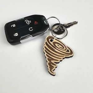 Laser Engraved Wooden Tornado Keychain, Gift for Storm Chaser Meteorologist Storm Lover, Custom Dimensional Twister Bag Tag or Key Accessory