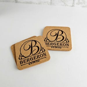Cork Monogram Family Name Coasters, Personalized Gift For Housewarming Gift Wedding Anniversary Stylish Cottage Core Home Goods Decoration