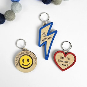 NFC Tag Emergency Contact Bag Tag, Personalozed NFC Keychain, Wooden Kids Backpack Tag, Custom Nonverbal or Medical  Tag Contact Info