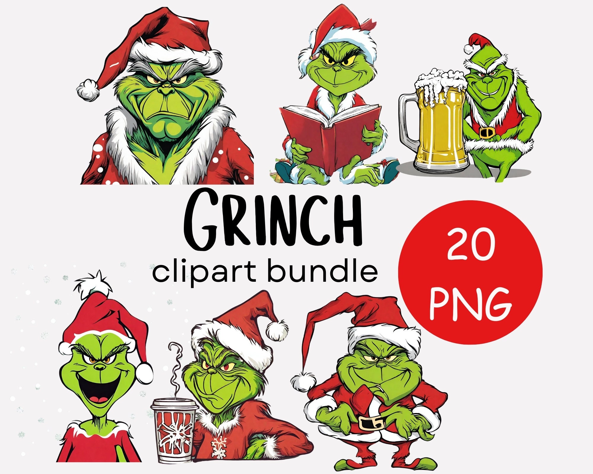 Grinch 20 Png, Grinch Face, Grinch PNG Bundle, Grinch Smile, Green Character PNG, Grinch