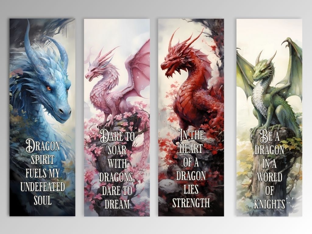 Dragon Bookmark Printable Watercolor Style Fantasy Bookmark With Dragon Bookmark Printable Watercolor Style Fantasy Bookmark With