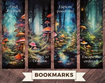 Watercolor Mushroom Forest Bookmarks, Cottagecore Fantasy Art (Digital Download)