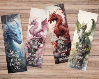Aquarell Drachen Lesezeichen Set - Fantasy Kunst, motivierende Zitate (druckbare PDF)